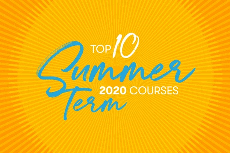 graphic with sunburst that says Top 10 Summer Term 2020 courses