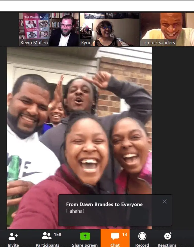 screenshot from zoom odyssey graduation with students clapping and cheering