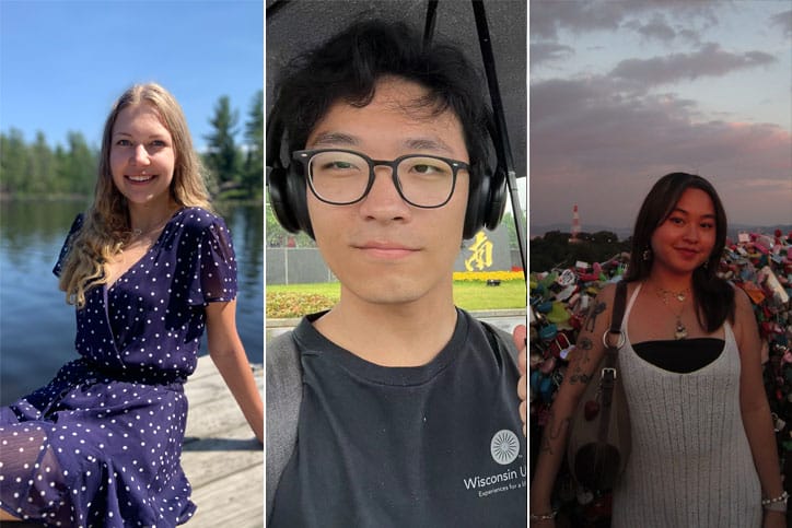 Composite of UW–Madison Summer Term students Sarah, Harry and Thavon.