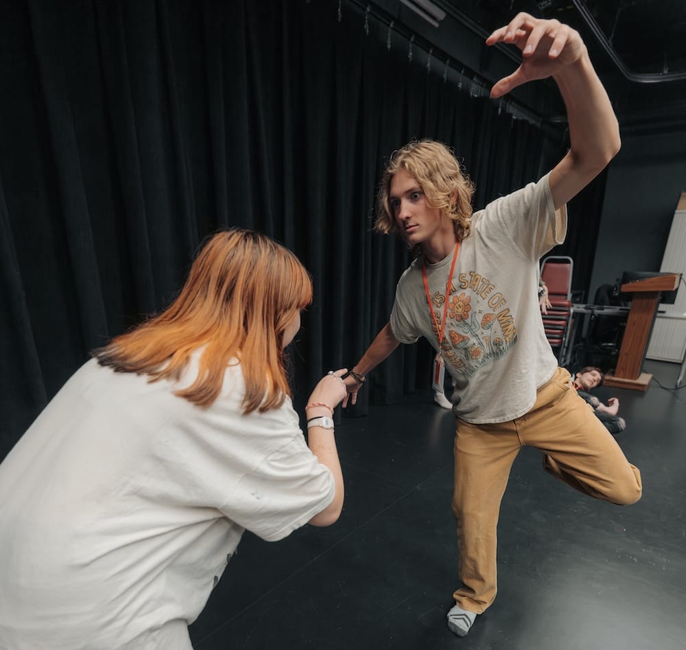 Alexander Powell and another student practice the power of gesture in their Actors Lab 360 class.