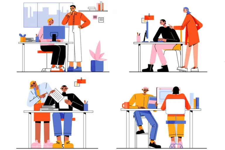 Vector flat illustration of employees or trainees on workplace