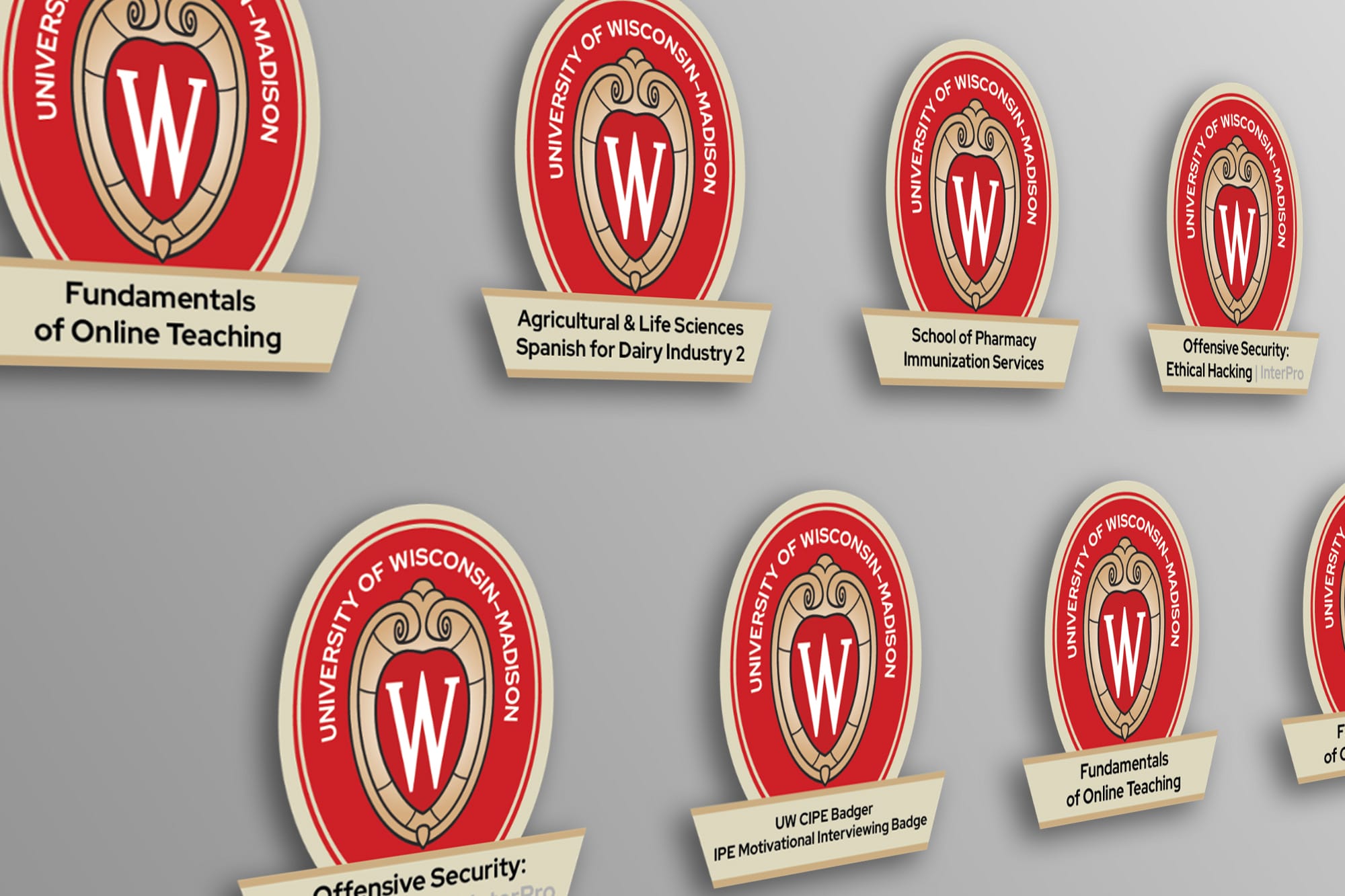 A wall of badges