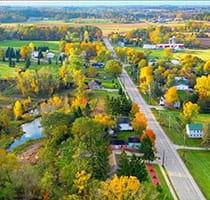 Aerial view of rural small town