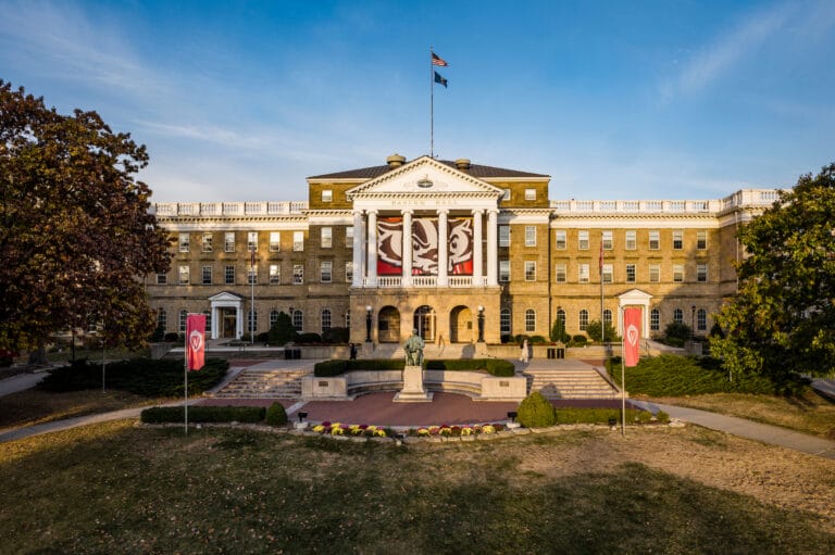 Arial shot of the front of Bascom Hall