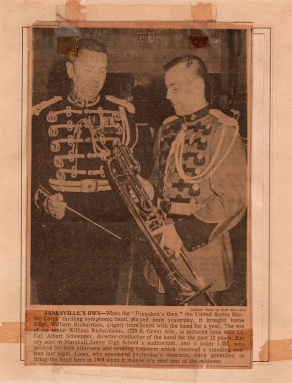 Bill Richardson in the The President’s Own Marine Band, on right
