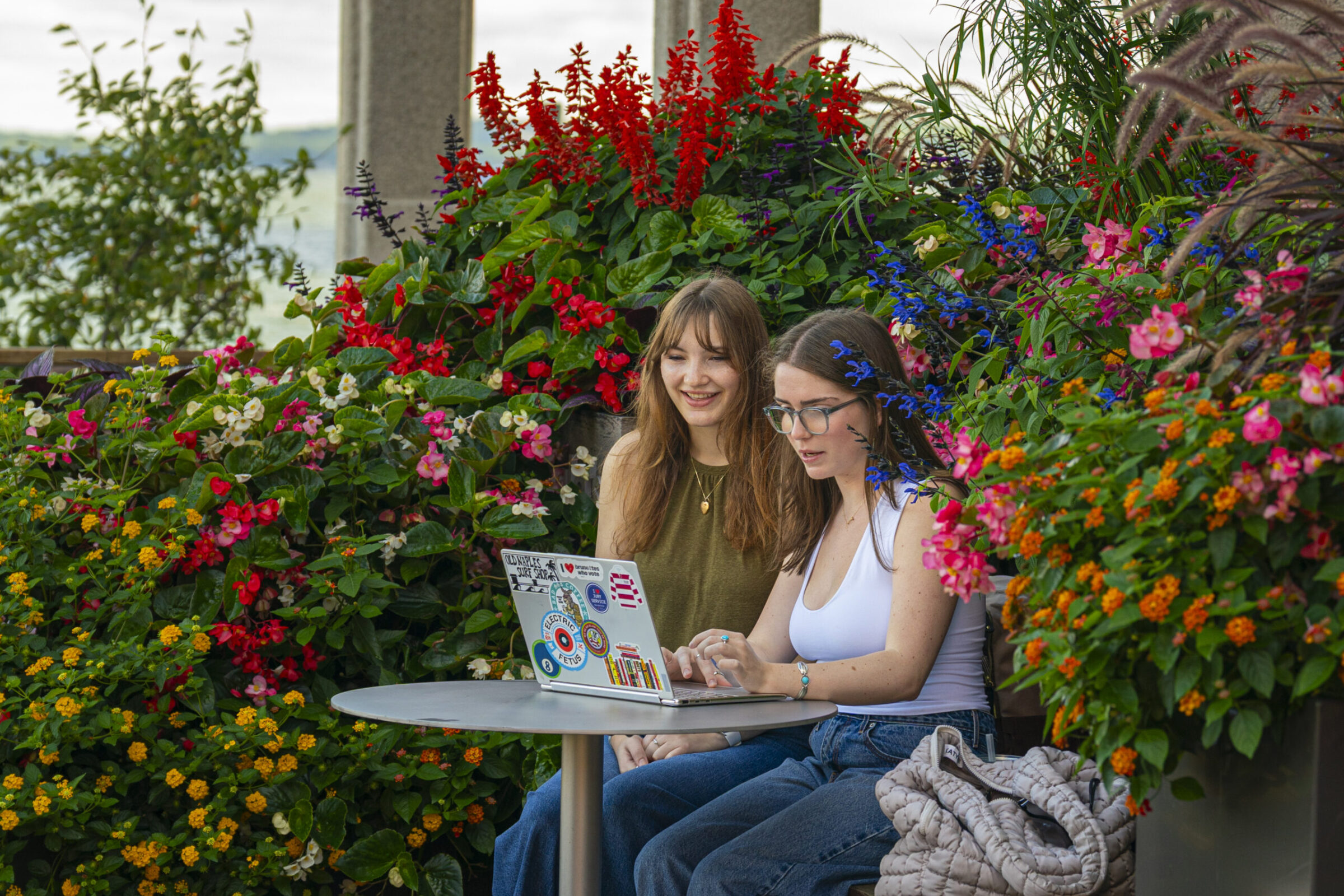 Two students working on their laptop