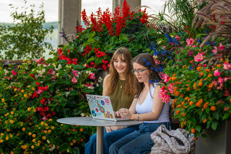 Two students working on their laptop