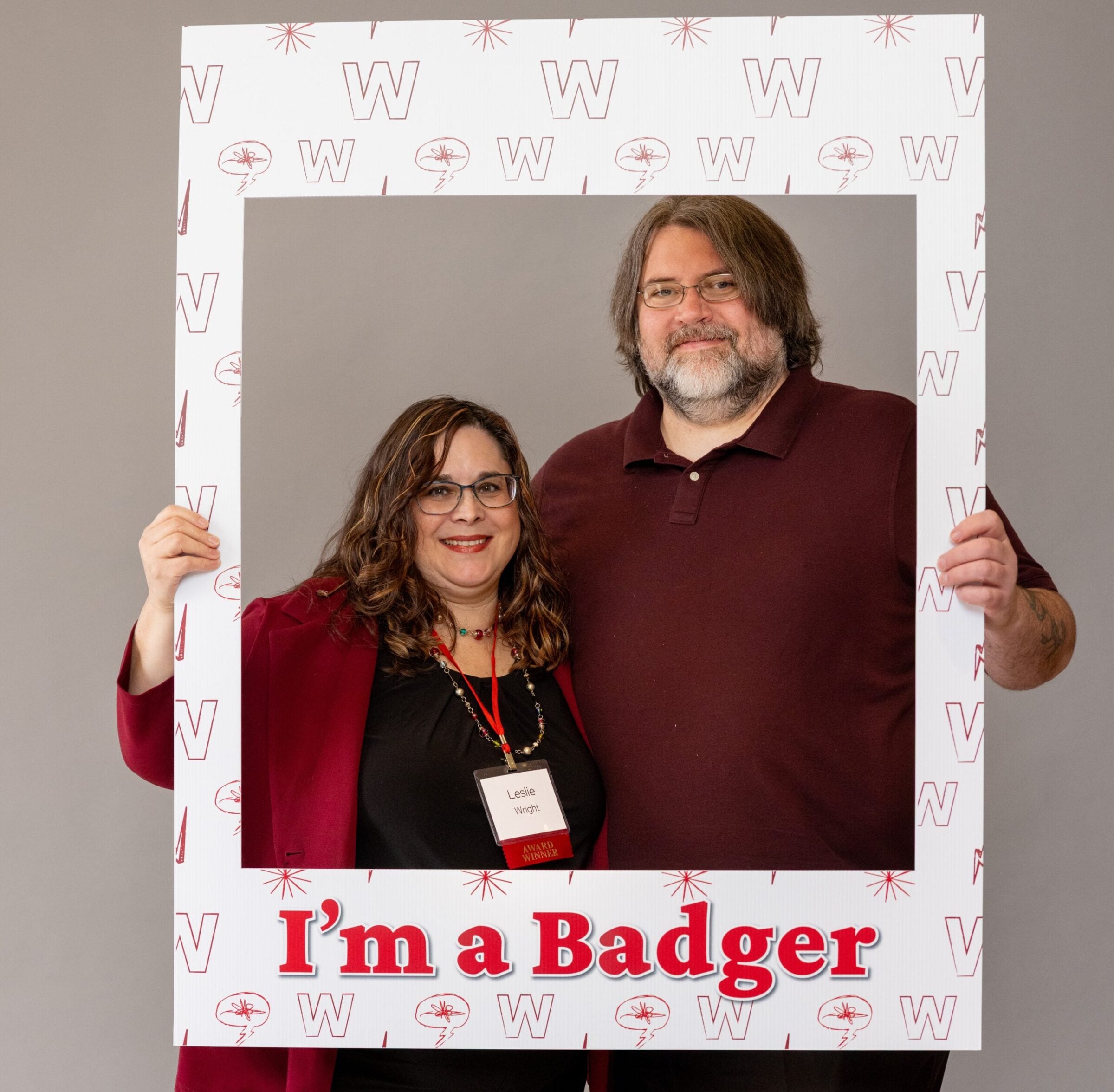 Leslie Wright posing for a photo with a family member