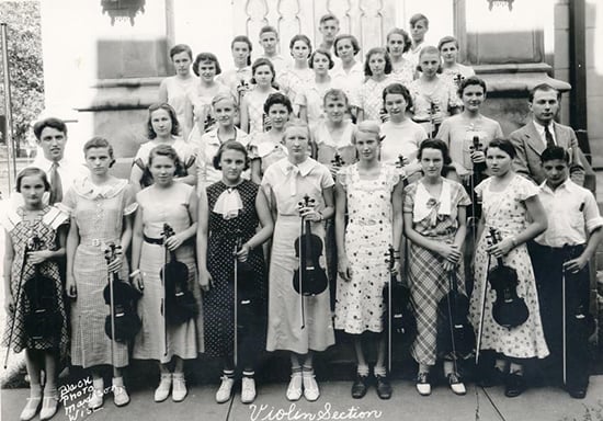 Violin section of the 1929 Summer Music Clinic
