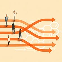 illustration of people standing on arrow paths